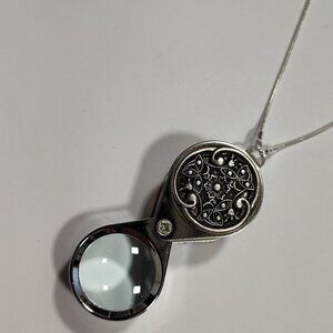Magnifying Glass Oxidized Silver Art Nouveau Loupe Pendant Necklace 20x